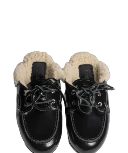 POSA Chaussures 600 BLACK Boat Loafer Mule Fur Pw104