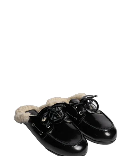 POSA Chaussures 600 BLACK Boat Loafer Mule Fur Pw104