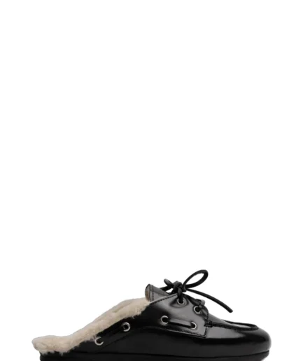 POSA Chaussures 600 BLACK Boat Loafer Mule Fur Pw104