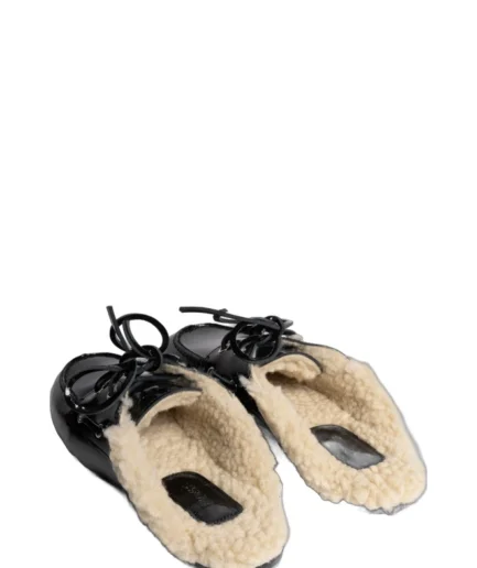 POSA Chaussures 600 BLACK Boat Loafer Mule Fur Pw104