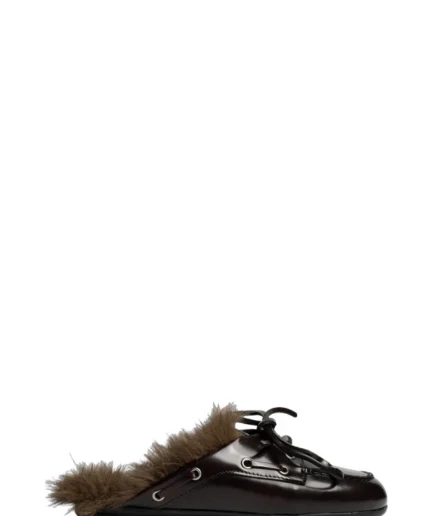 POSA Chaussures BURGUNDY Boat Loafer Mule Hairy Fur Pw264