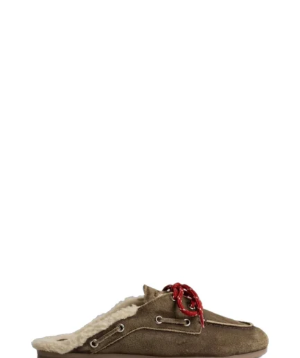 POSA Chaussures 201 DARK BROWN Boat Loafer Mule Fur Pw50